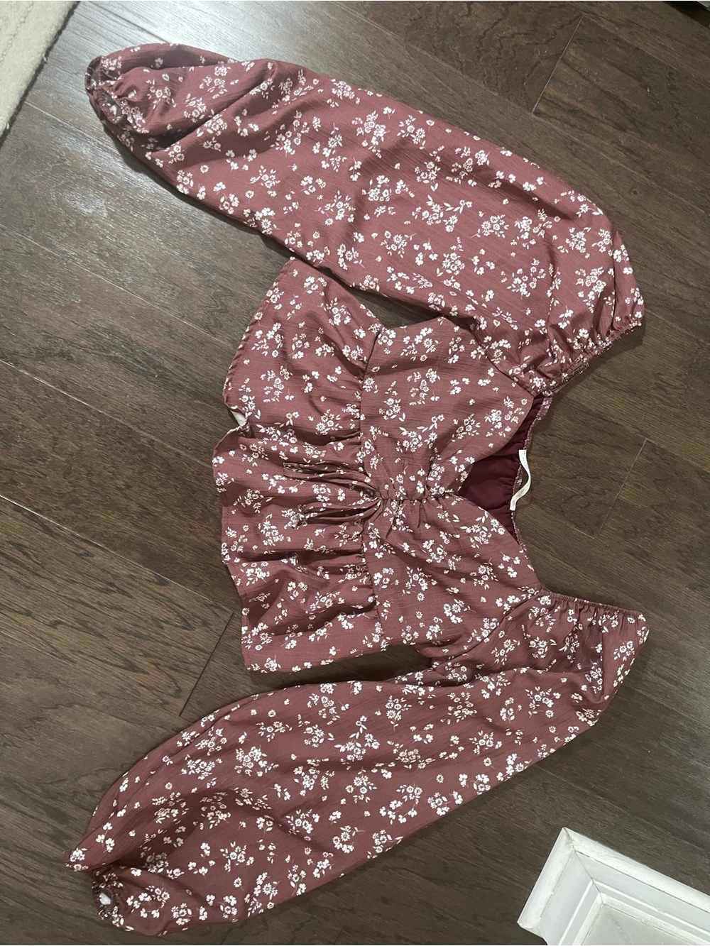 Altar'd State Mauve Brown Floral Ruched Peplum Blouse - Picture 2 of 10
